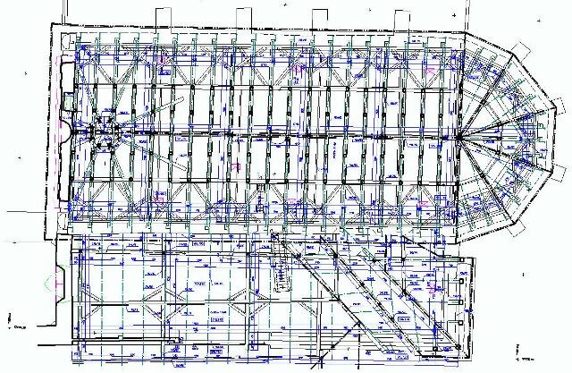 Kostel sv. Prokopa, Sázava - zaměření současného stavu krovu | Architektonické a geodetické měření - Ing. Jiří Chmelíř | Všechna práva vyhrazena