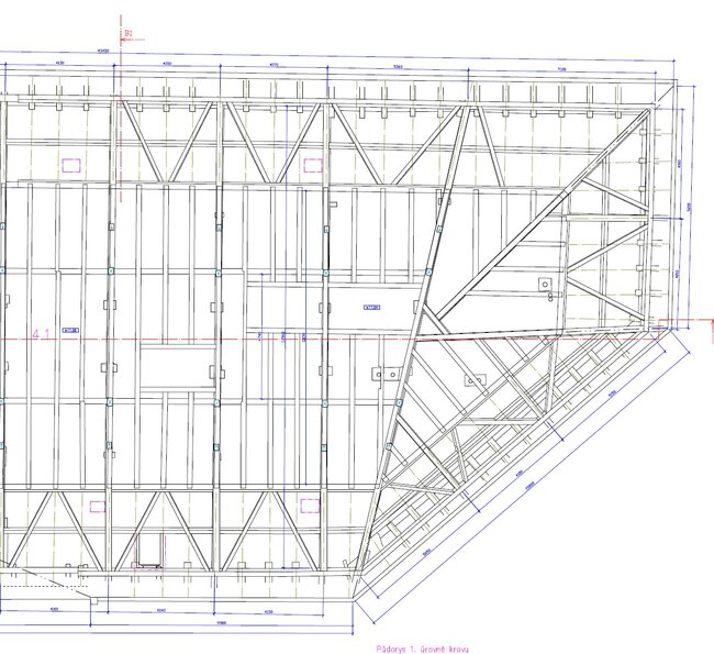 Cheb, Základní škola na Kostelním náměstí – Ukázka práce: půdorys krovu klasicistní školní budovy | Foto: Vojtěch Černý, DiS. | Licence: Všechna práva vyhrazena