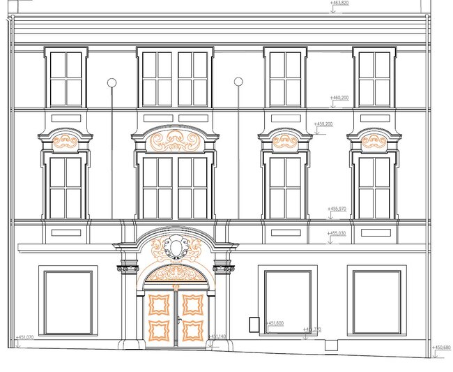 Cheb, Grünerův dům – Ukázka práce: pohled na průčelí městského domu | Foto: Vojtěch Černý, DiS. | Licence: Všechna práva vyhrazena