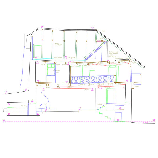 Feldekův mlýn v Bylanech u Kutné Hory, řez mlýnicí | © Martin Bartoš