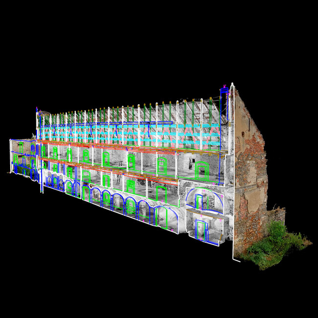 Kokořovský dvůr ve Žluticích, mračna bodů s výkresem řezu | © Martin Bartoš