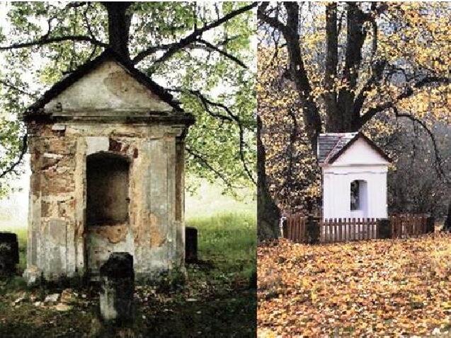 kaplička před opravou a po opravě