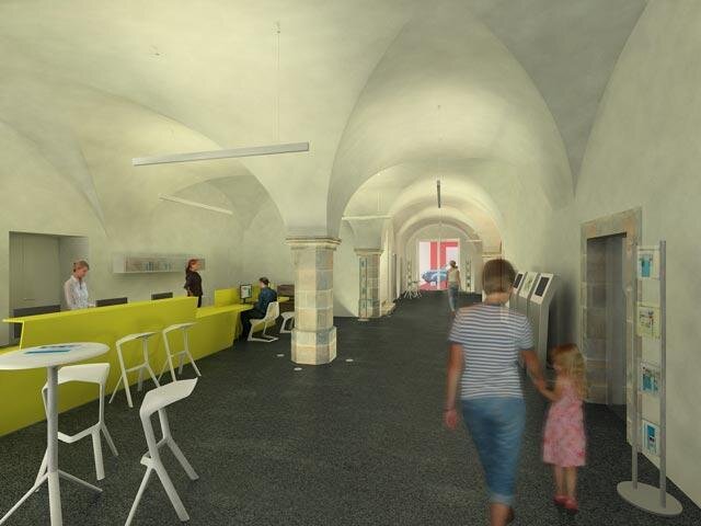 Vizualizace přízemí budovy, bývalého soudu, Vysoké Mýto s gotickými klenbami, foto Projektil Architekti | Projektil Architekti s.r.o. | Všechna práva vyhrazena