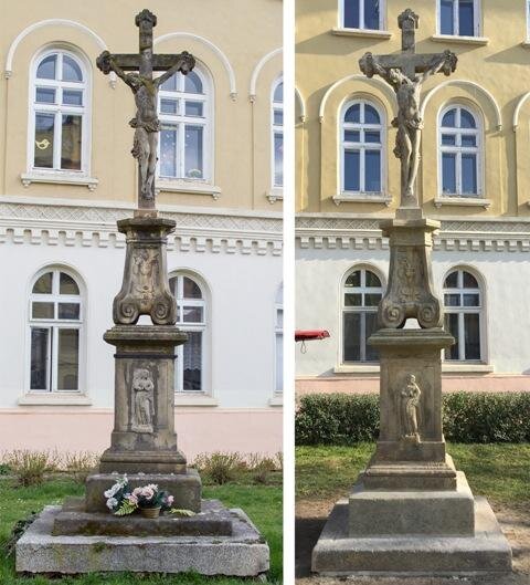 Prostějov, Krucifix na Kostelní ulici – součástí bylo rozebrání, odstranění nepůvodního stupně a vytvoření kopie hlavice soklu pod patkou kříže. | MgA. Pavla Jandová | Všechna práva vyhrazena