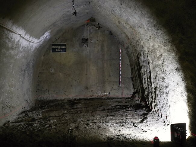 Litoměřice, gotické podzemí domu Kalich – jednosnímková fotogrammetrie profilu chodby (2025) | © Archiv CDDKD