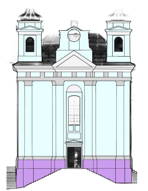 Batelov, kostel sv. Petra a Pavla – výstup z provedeného skenování, fasáda kostela barevně | Foto: PROGEO Jihlava, spol. s r.o.| Všechna práva vyhrazena