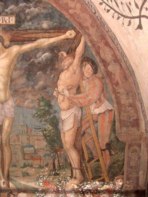 Kalvárie, nástěnná malba, Lucas Cranach starší, dílna kolem roku 1520, Kadaň, klášter františkánů | Restaurátorství MgA. Jindřich Šlechta | Všechna práva vyhrazena