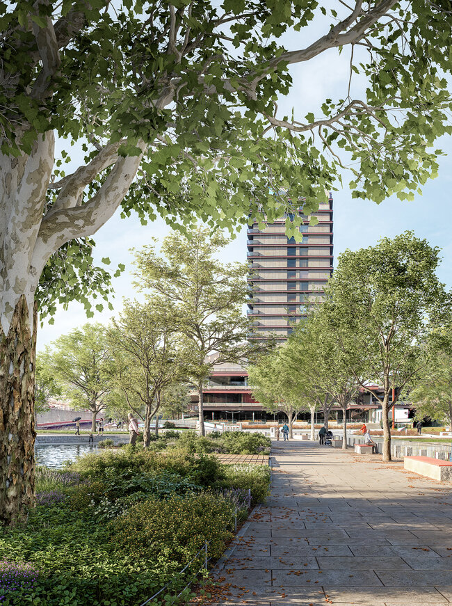 Karlovy Vary, Dvořákovy sady – vizualizace do architektonické soutěže, v níž se ateliér umístil na 3. místě (2025) | © Ateliér Za Mák