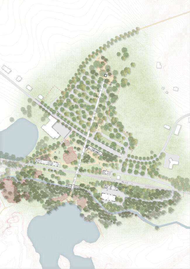 Adršpach, nástup do skalního města – vizualizace do architektonické soutěže, v níž se ateliér umístil na 4. místě (2025, spolupráce s Jih architekti) | © Ateliér Za Mák