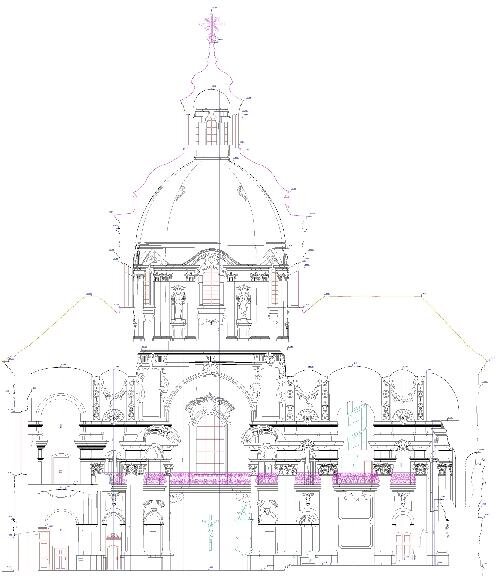 Kostel sv. Mikuláše, Praha  - řez objektem | CePT - Geodetické služby a GIS - Ing. Jana Štronerová, Ph.D. | Všechna práva vyhrazena