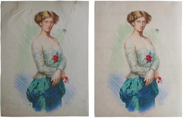 Max Švabinský, Sidonie Nádherná, 1912, litografie, 40x55cm, stav před a po restaurování | Ondřej Zatloukal | Všechna práva vyhrazena