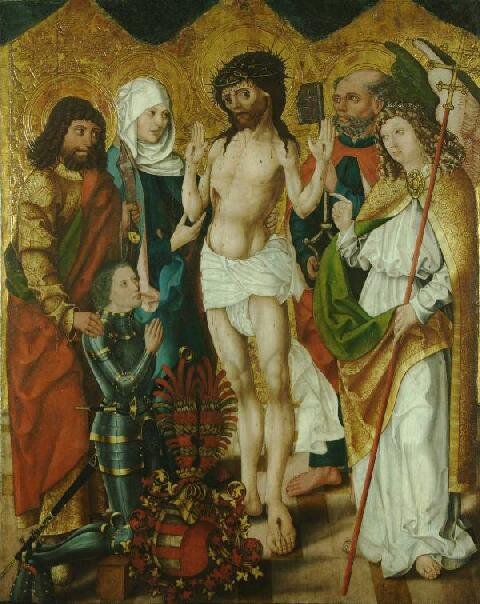 Votivní deska Švihovských, tempera na dřevě, Šimon Láb , mezi lety 1504 - 1505, původně klášter františkánů Horažďovice, Národní muzeum v Praze | Restaurátorství MgA. Jindřich Šlechta | Všechna práva 