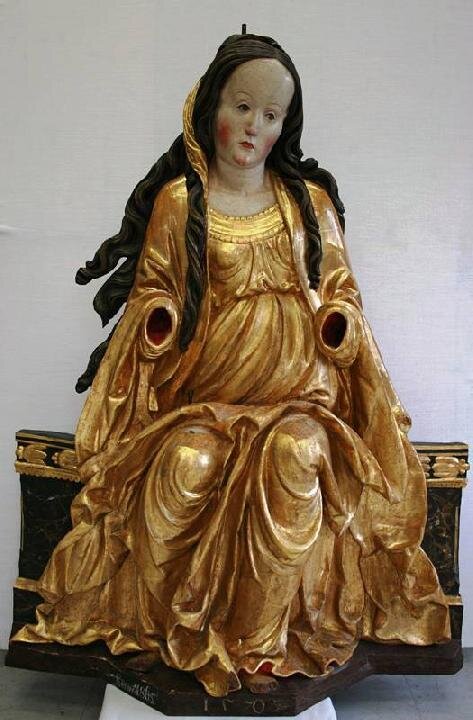 Madona s dítětem, polychromie na dřevě, Hans Leinberger, dílna 1520, Trhové Sviny | Restaurátorství MgA. Jindřich Šlechta | Všechna práva vyhrazena