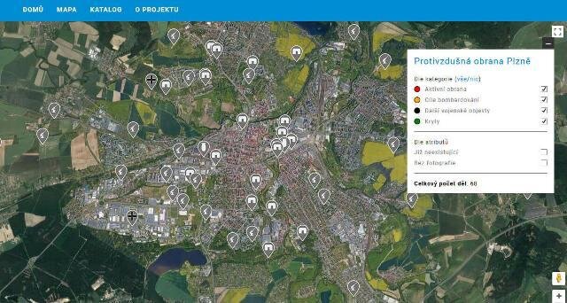 Webová mapa projektu Protivzdušná obrana Plzně, který dokumentuje objekty protiletecké obrany z doby druhé světové války – protivzdusnaobrana.plzne.cz. | Asociace recentní archeologie, z.s. | Všechna 
