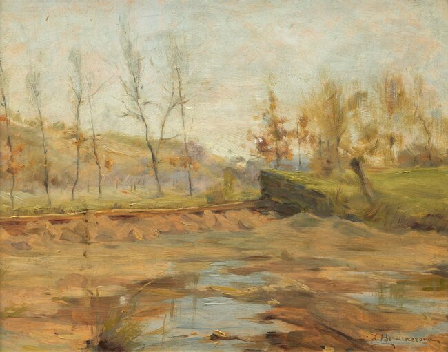 Zdenka Braunerová (1858–1934), Krajina s bažinou, Francie, nedat. (90. léta 19. století), olej, lepenka, soukromá sbírka | © Ondřej Polák