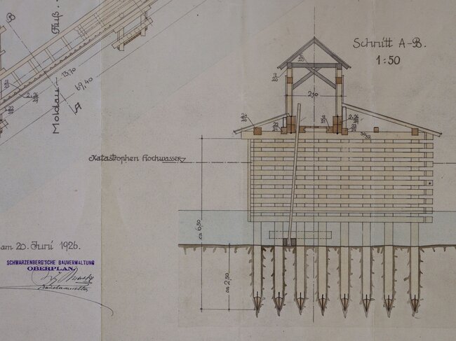 Plán na opravu rechlí Spitzenberg (Hory), Markl, 1926, řez | © SOA Třeboň, odd. Český Krumlov, fond Schwarzenberská ústřední stavební správa České Budějovice – stavební plány, plán č. 3147