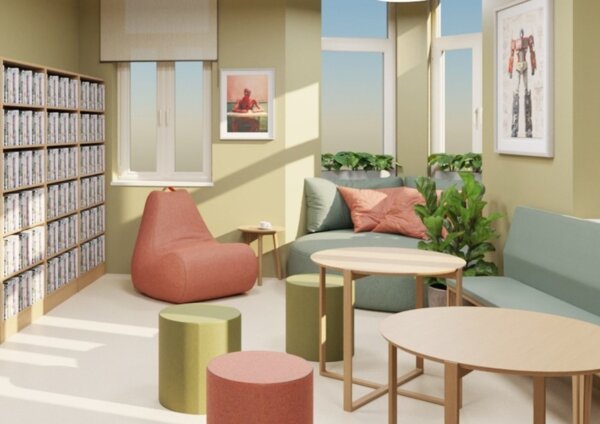 Vizualizace budoucí podoby broumovské knihovny, která bude sloužit jako kulturní a kreativní centrum. | © Kancelář Kreativní Evropa