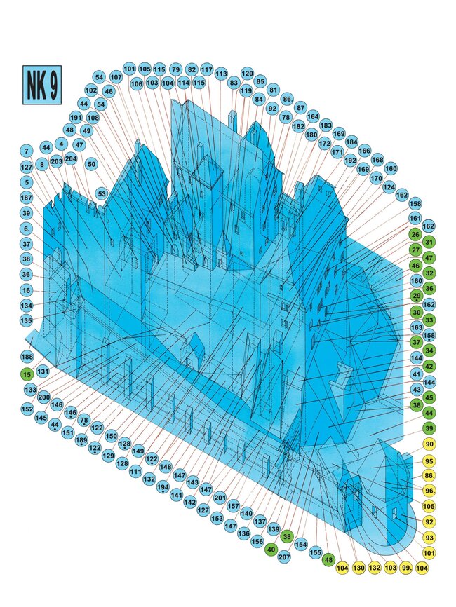 Z návodné kresby hradního jádra Okoře je patrné detailní zpracování modelu arch. Richardem Vyškovským. | © Archiv Erkotyp