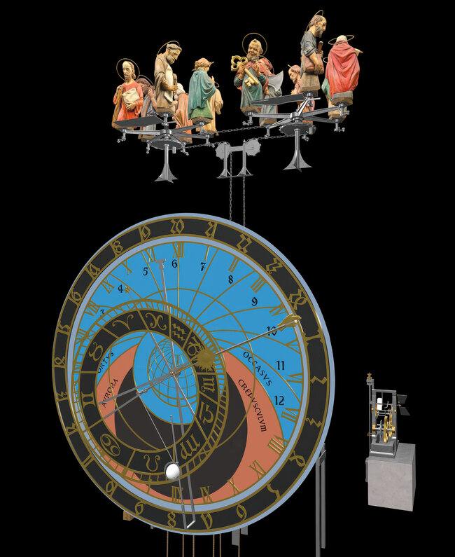 Vnější ciferník s postavami apoštolů | © CESNET, z. s. p. o.