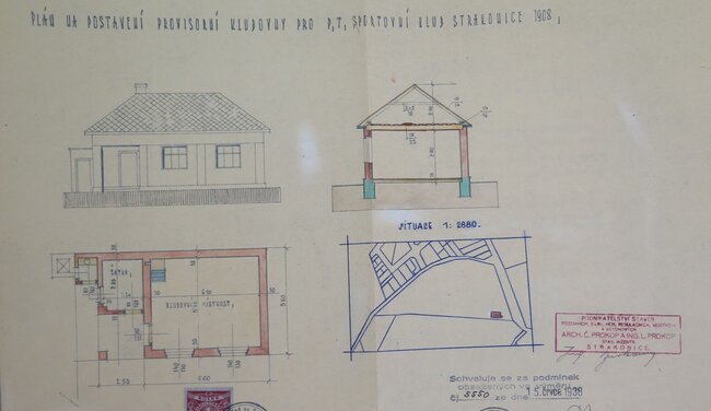 Plán na postavení provizorní klubovny pro sportovní oddíl v Nových Strakonicích | © Archiv Jana Malířského