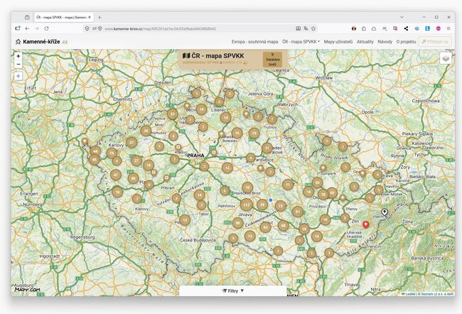Mapa Společnosti pro výzkum kamenných křížů – Česko | © Společnost pro výzkum kamenných křížů