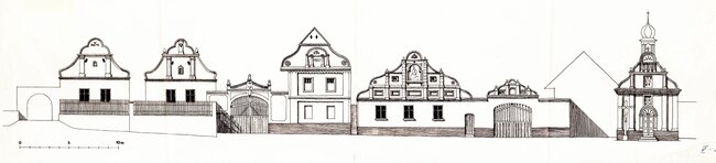 Panoramatický pohled na Jihočeskou vesnici v duchu selského baroka od Svatopluka Voděry | © Archiv Fakulty architektury ČVUT
