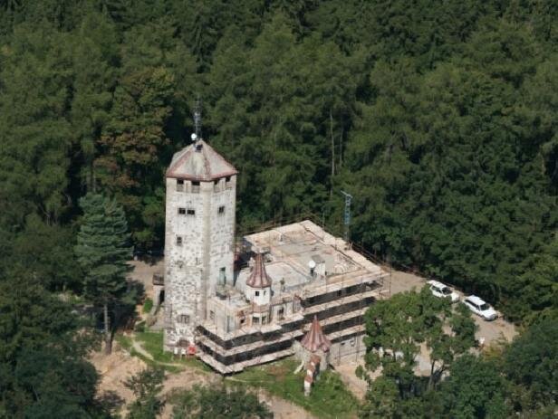 Liberecká výšina během rekonstrukce, letecký pohled.