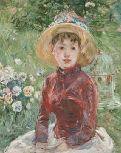Berthe Morisot, Dívka v trávě. Červený živůtek (slečna Isabelle Lambert), 1885
