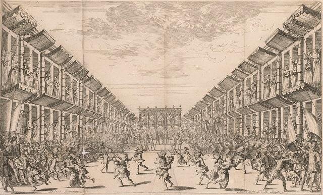 Matthäus Küsel podle Lodovica Ottavia Burnaciniho, Únos Sabinek z opery Il Ratto delle Sabine hrané v roce 1674 při příležitosti narozenin císaře Leopolda I.