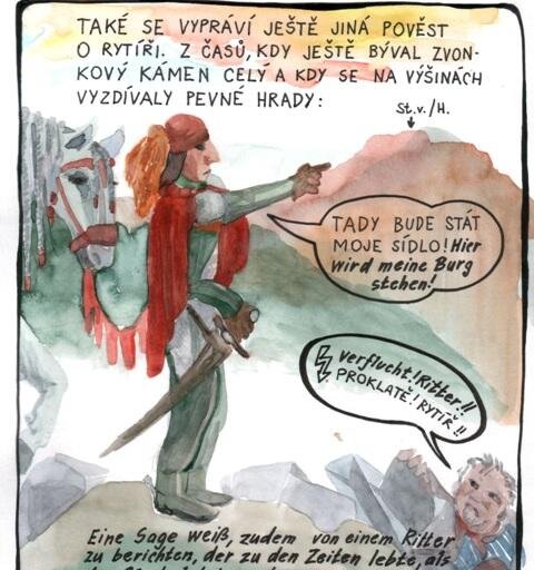 Komiksová kresba rytíře je na třetím infopanelu, který je určen hlavně pro děti.