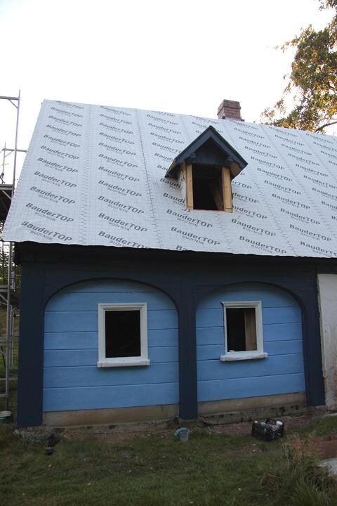 Část obnovované historické stavby