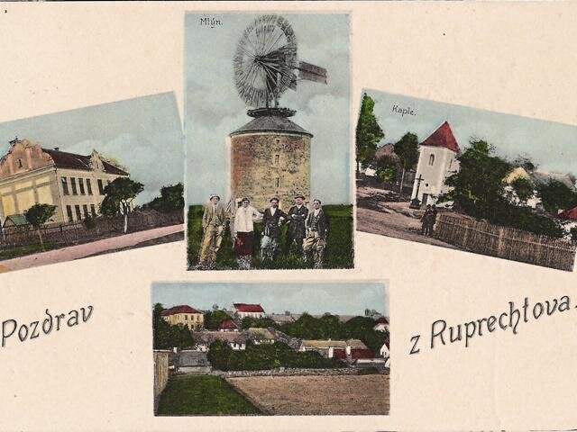 Větrný mlýn v Ruprechtově na dobové pohlednici z roku 1929