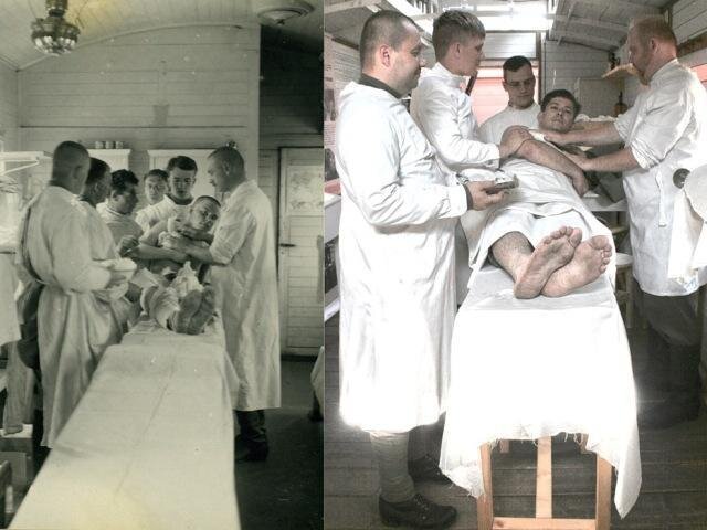 Zdravotní vůz s legionáři a příznivci vojenské historie