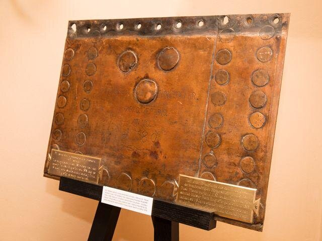 Fragment měděného pivovarského kotle z produkce firmy Ringhoffer z roku 1780