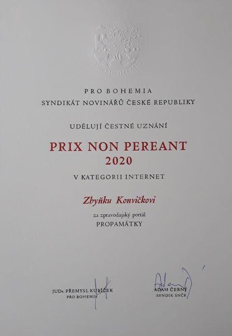Čestné uznání – Zbyněk Konvička (internetový portál PROPAMÁTKY) za zpravodajství o obnově památek