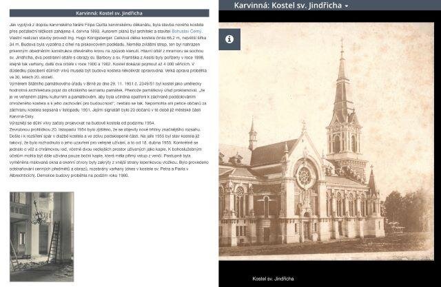  Ukázka prezentace jednotlivých objektů (domů a míst). V informační (výsuvné) části se zobrazují veškeré doplňující informace.