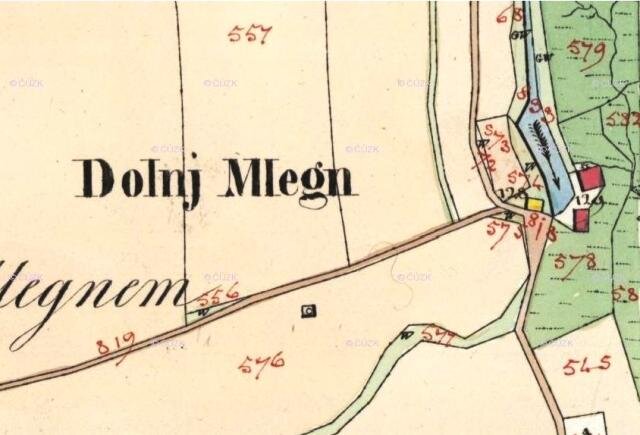 Historická mapa Dolního mlýna ve Větrném Jeníkově