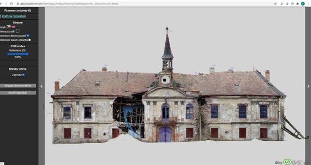 Online prohlížečka výstupů – ortofotoplán čelní fasády