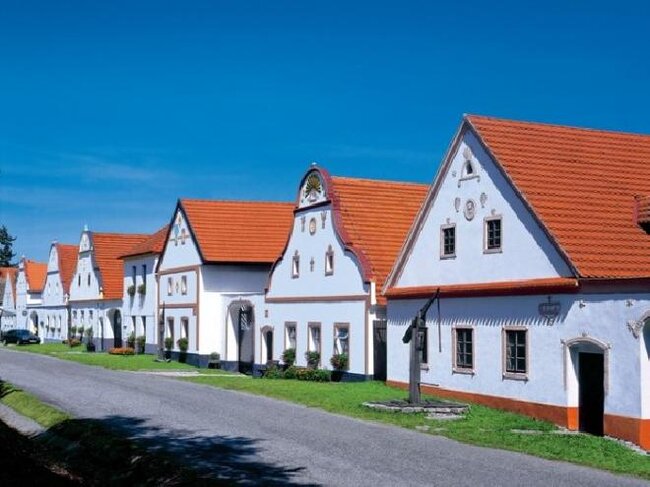 Bobrovky kryjí i usedlosti kolem návsi v jihočeských Holašovicích, památky UNESCO.