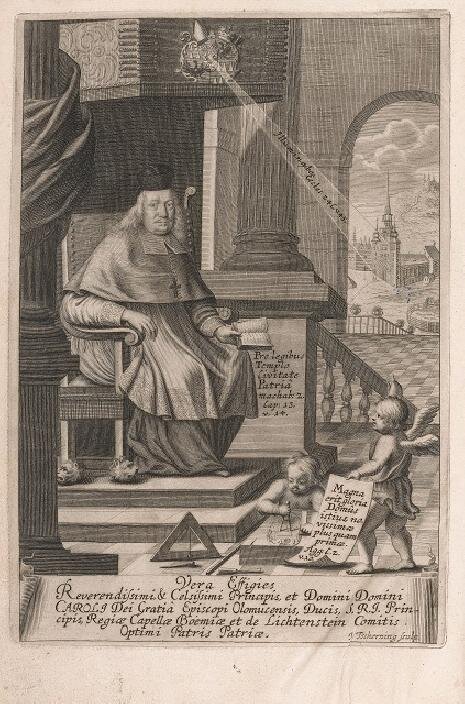 Portrét olomouckého biskupa Karla z Lichtensteinu-Castelcorna publikovaný v roce 1693