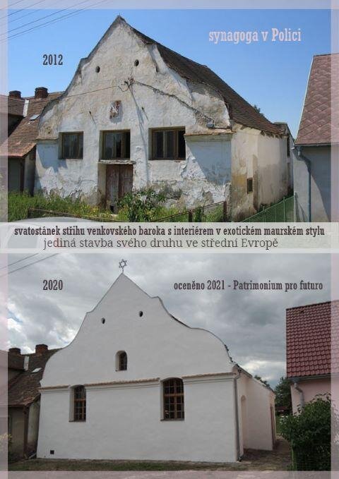 Srovnání stavu unikátní synagogy v Polici před obnovou a po rekonstrukci