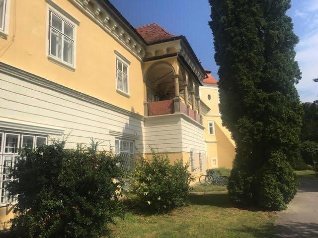 Z dochovaných map a plánů je možné odvozovat, že byl objekt obklopen zdí s přilehlými hospodářskými budovami a dvoupatrovou věží v průčelí. 