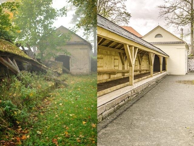 Trosky původního kuželníku před revitalizací a srovnání s již obnoveným kuželníkem, který je nyní opět zcela funkční.