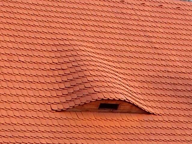Detail střechy dvorního křídla s takzvaným volským okem