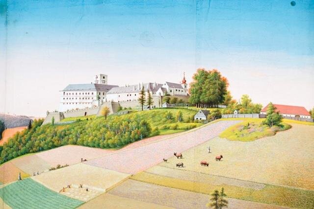 Kvaš Johanna Dittmana představuje zámek Mírov v roce 1822.
