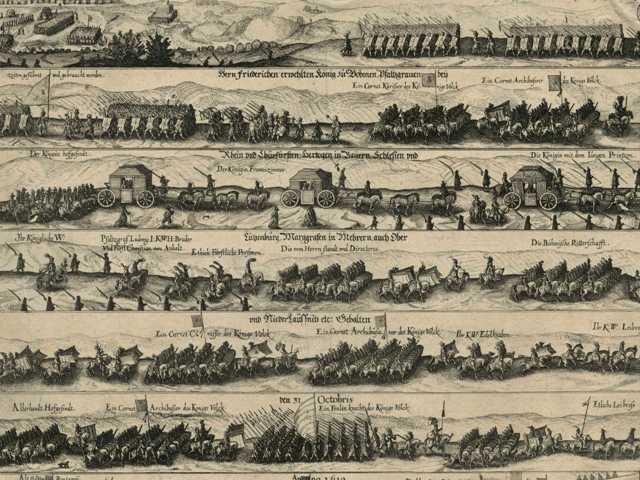 Matheus Merian podle Karla Škréty, Obléhání Prahy Švédy 1648, nedatováno, mědiryt, lept, papír (výřez)