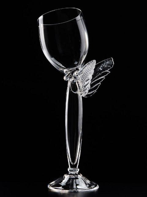Pohár BRIGITTE, 1994, ŠÍPEK TEAM – GLASS STUDIO ANEŽKA, Nový Bor, design Bořek Šípek, čiré a rozalinové sklo, foukané, hutně tvarované a dekorované, Muzeum skla a bižuterie, Jablonec nad Nisou