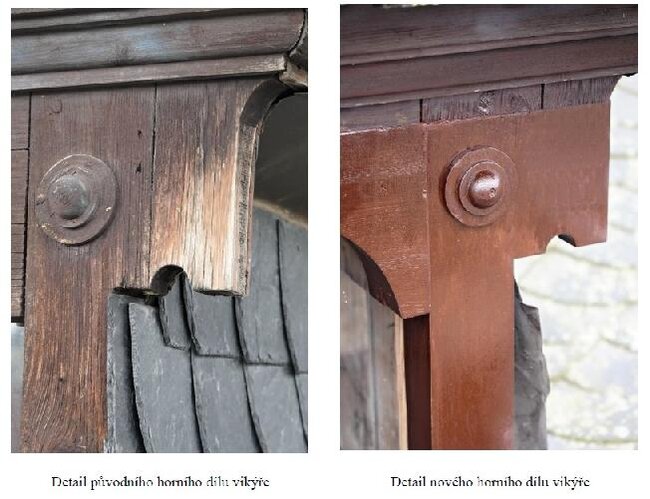 Detail původního a nového horního dílu vikýře