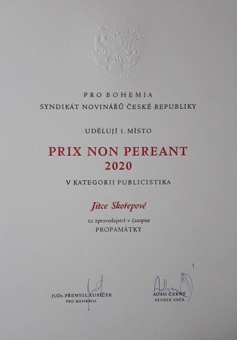 1. cena – Jitka Skořepová (časopis PROPAMÁTKY) za rozhovory o obnově památek
