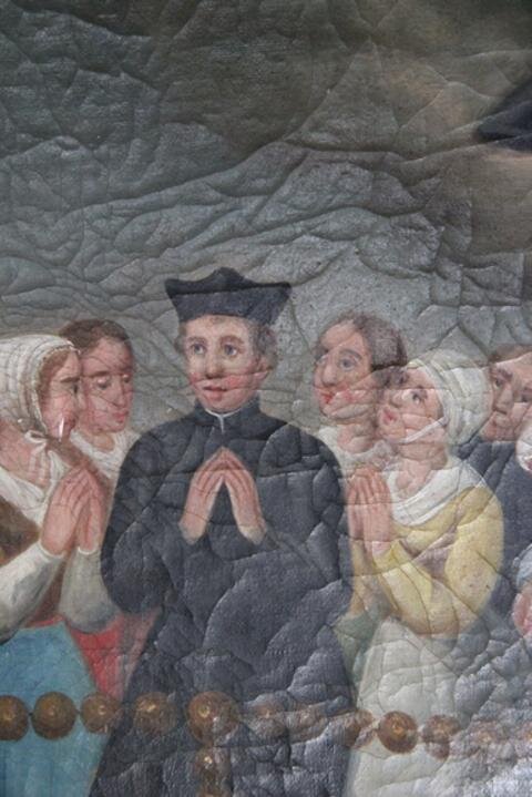 Detail bočního oltáře Panny Marie Růžencové před restaurování v roce 2013